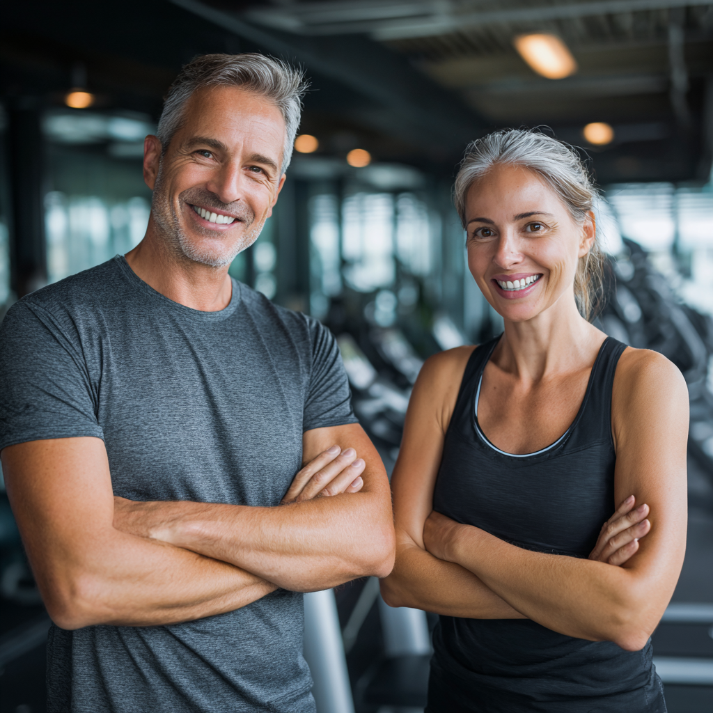 Idősebb magyar pár futás közben a Duna-parton, boldog mosollyal és energikus lépésekkel